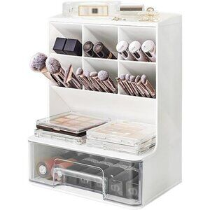 Acrylic makeup organizer brush holder drawer storage for vanity countertop